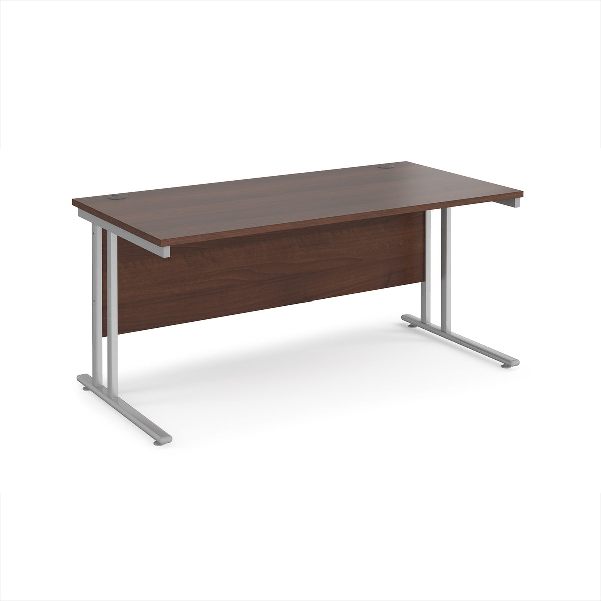 Maestro 25 straight desk 1600mm x 800mm - silver cantilever leg frame, Walnut top - view 1