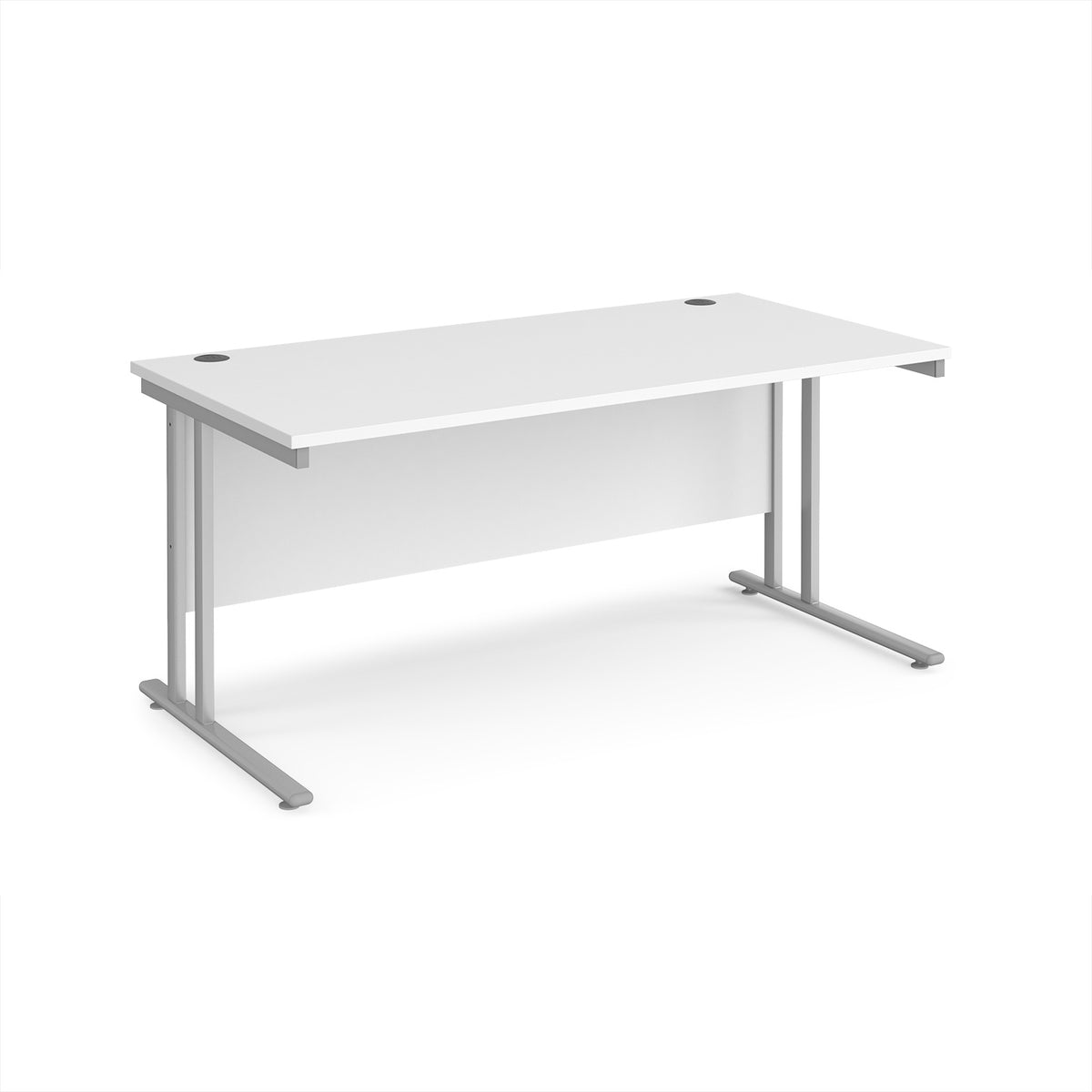 Maestro 25 straight desk 1600mm x 800mm - silver cantilever leg frame, White Top - view 1