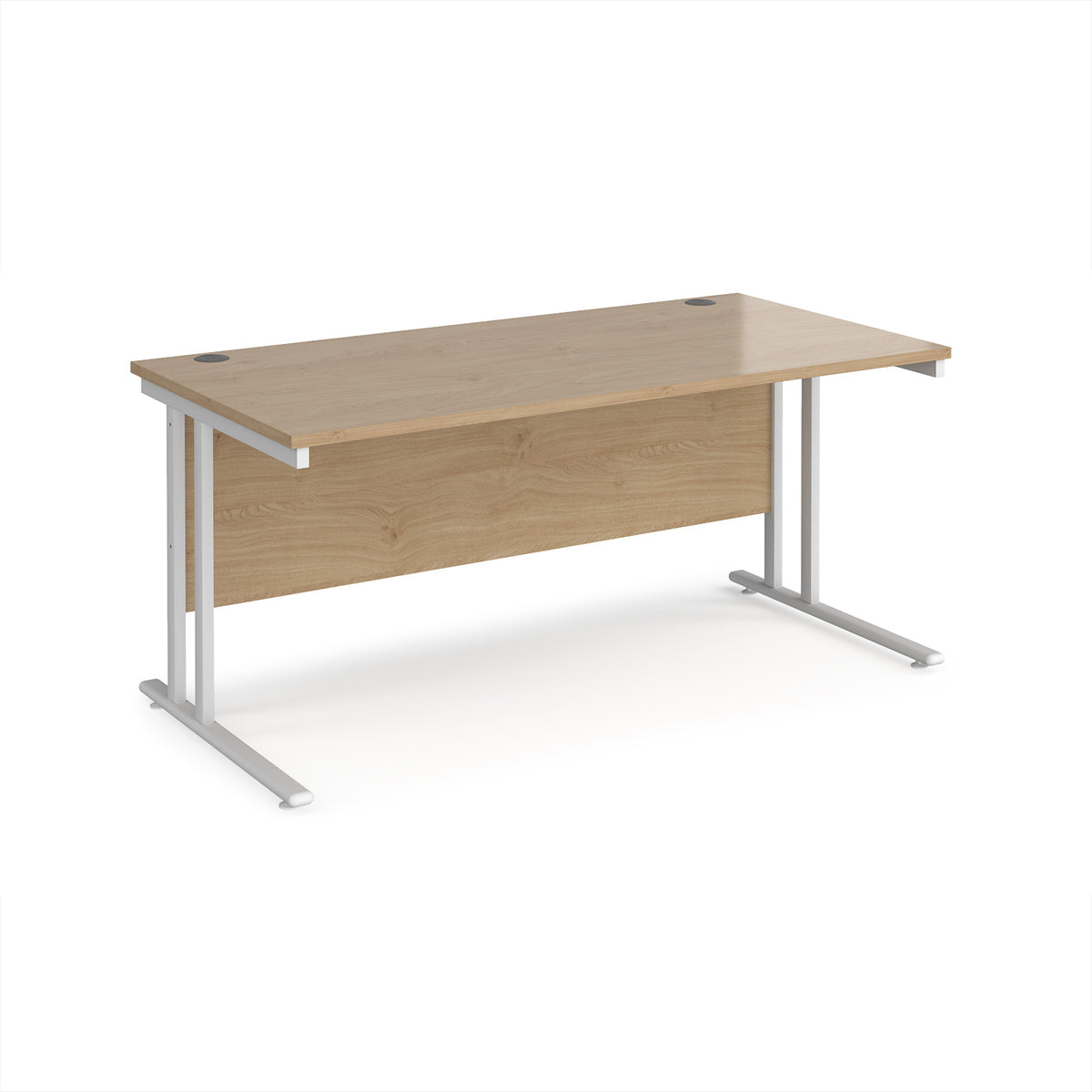 Maestro 25 straight desk 1600mm x 800mm - white cantilever leg frame, Kendal Oak Top - view 1