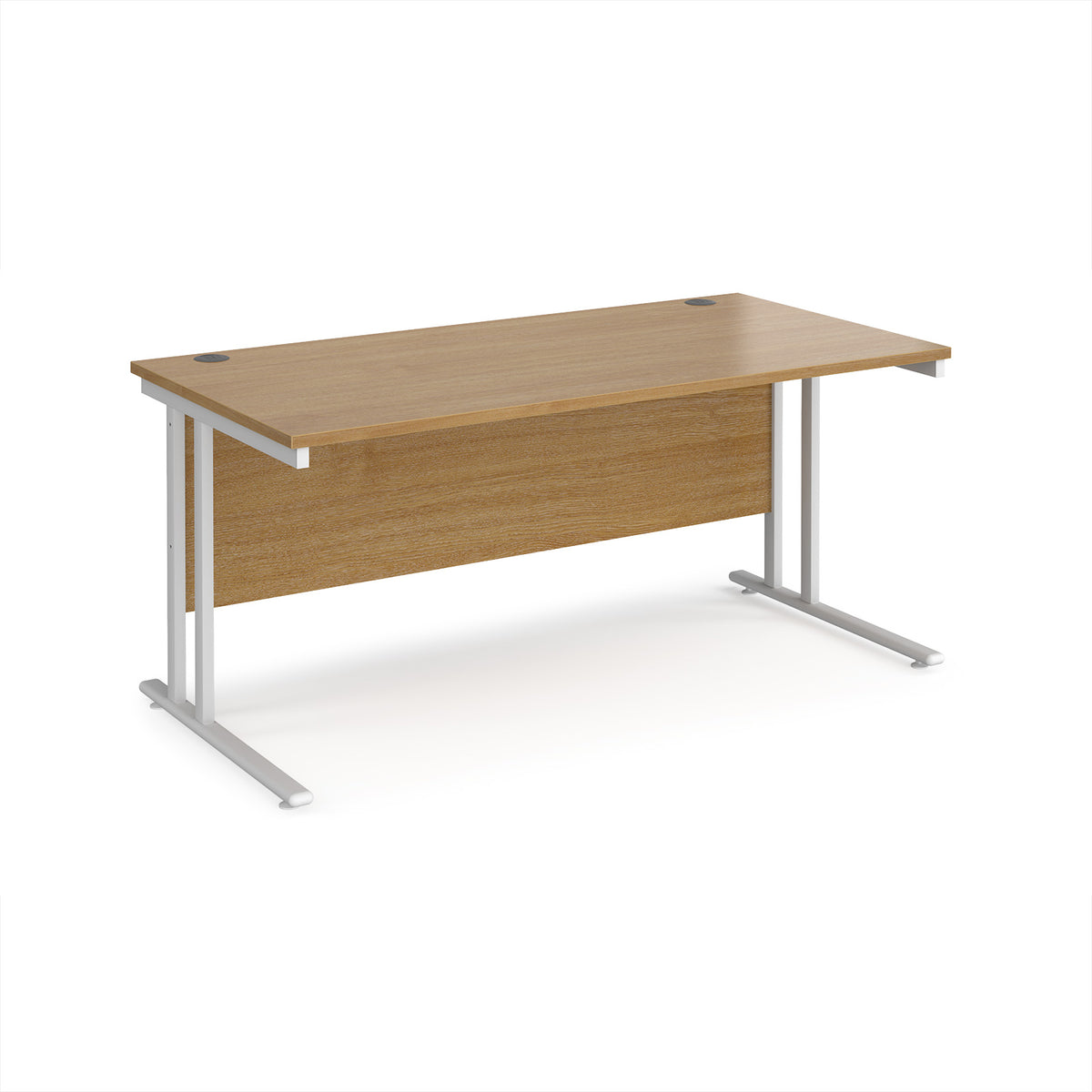 Maestro 25 straight desk 1600mm x 800mm - white cantilever leg frame, Oak Top - view 1