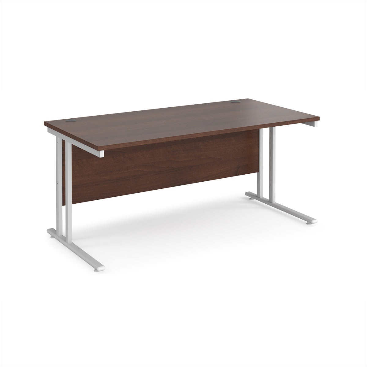 Maestro 25 straight desk 1600mm x 800mm - white cantilever leg frame, Walnut top - view 1