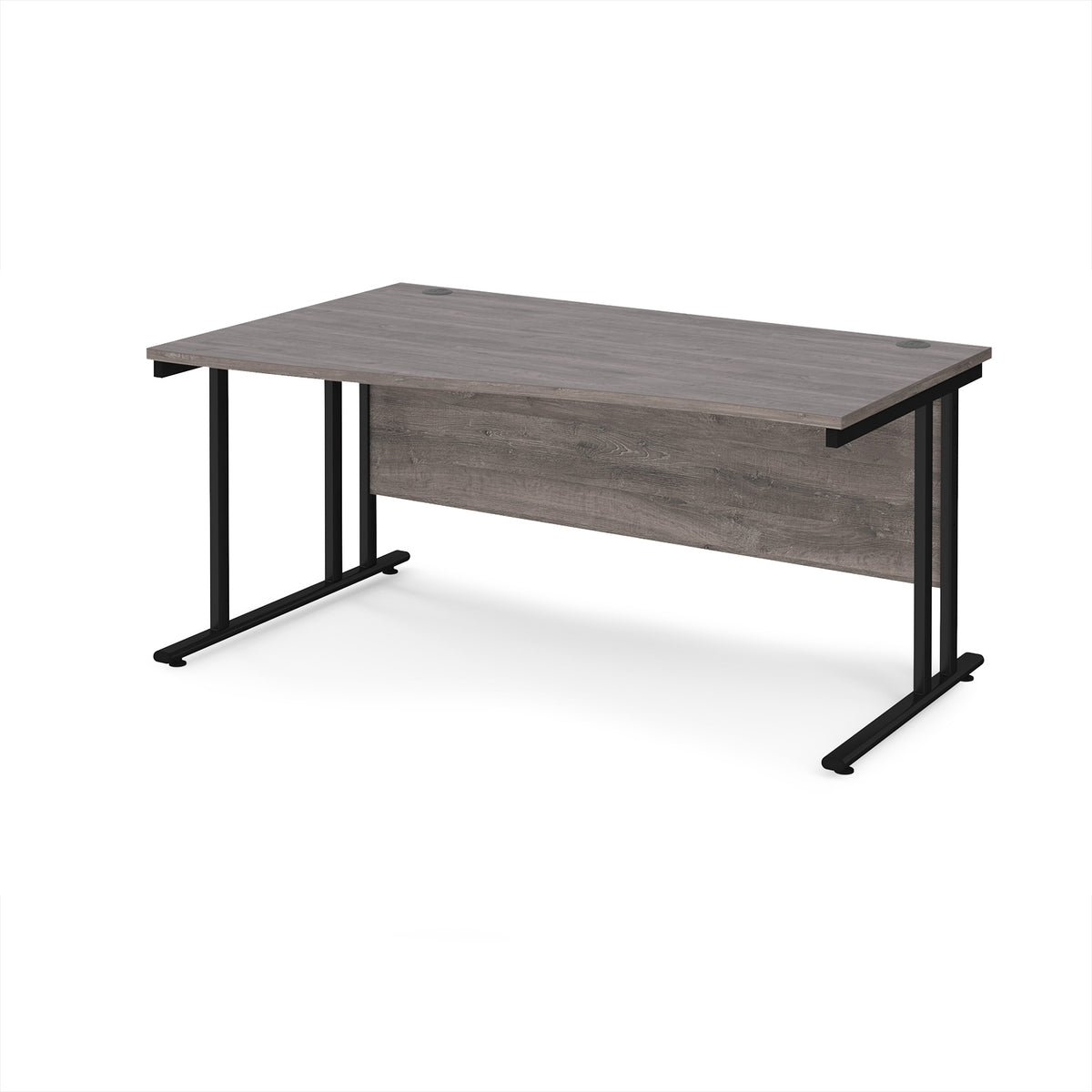 Maestro 25 left hand wave desk 1600mm wide - black cantilever leg frame, Grey Oak Top - view 1