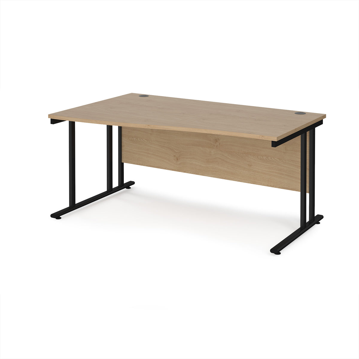 Maestro 25 left hand wave desk 1600mm wide - black cantilever leg frame, Kendal Oak Top - view 1