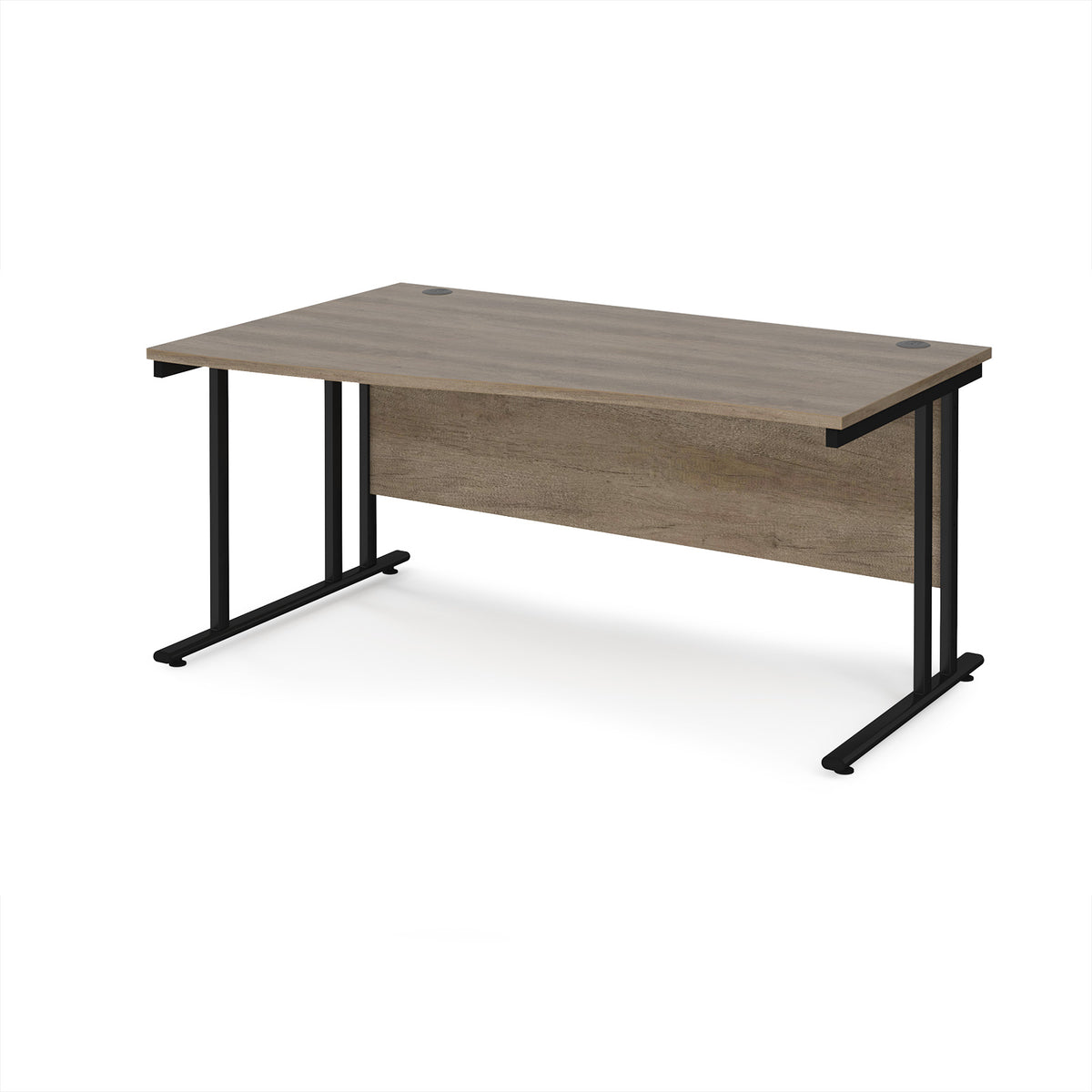 Maestro 25 left hand wave desk 1600mm wide - black cantilever leg frame, Nebraska Oak Top - view 1