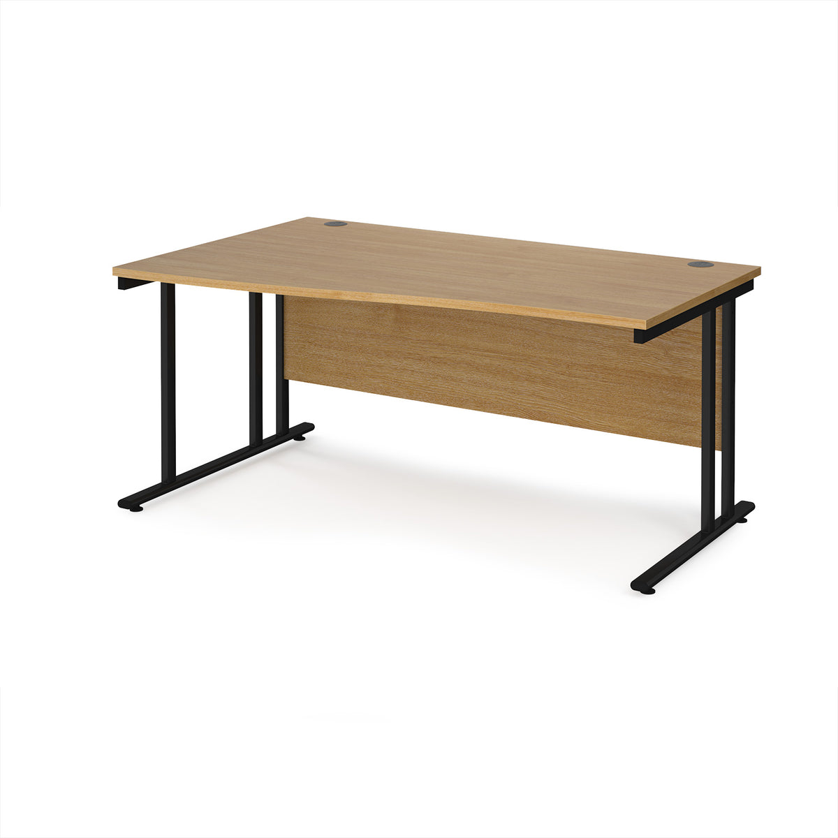 Maestro 25 left hand wave desk 1600mm wide - black cantilever leg frame, Oak Top - view 1