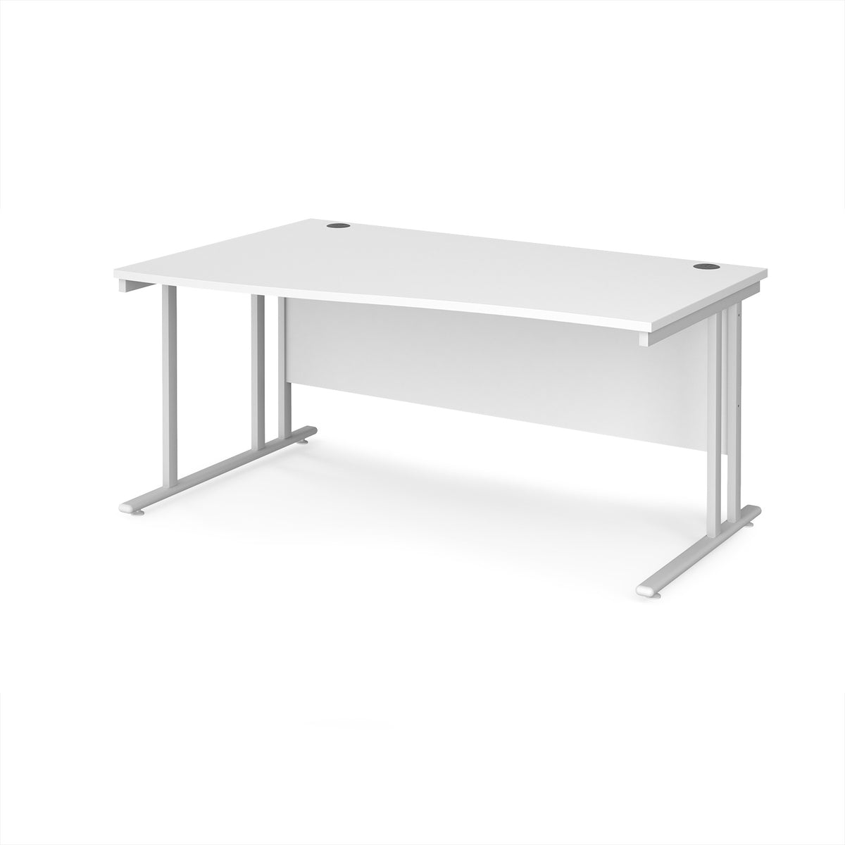 Maestro 25 left hand wave desk 1600mm wide - white cantilever leg frame, White Top - view 1