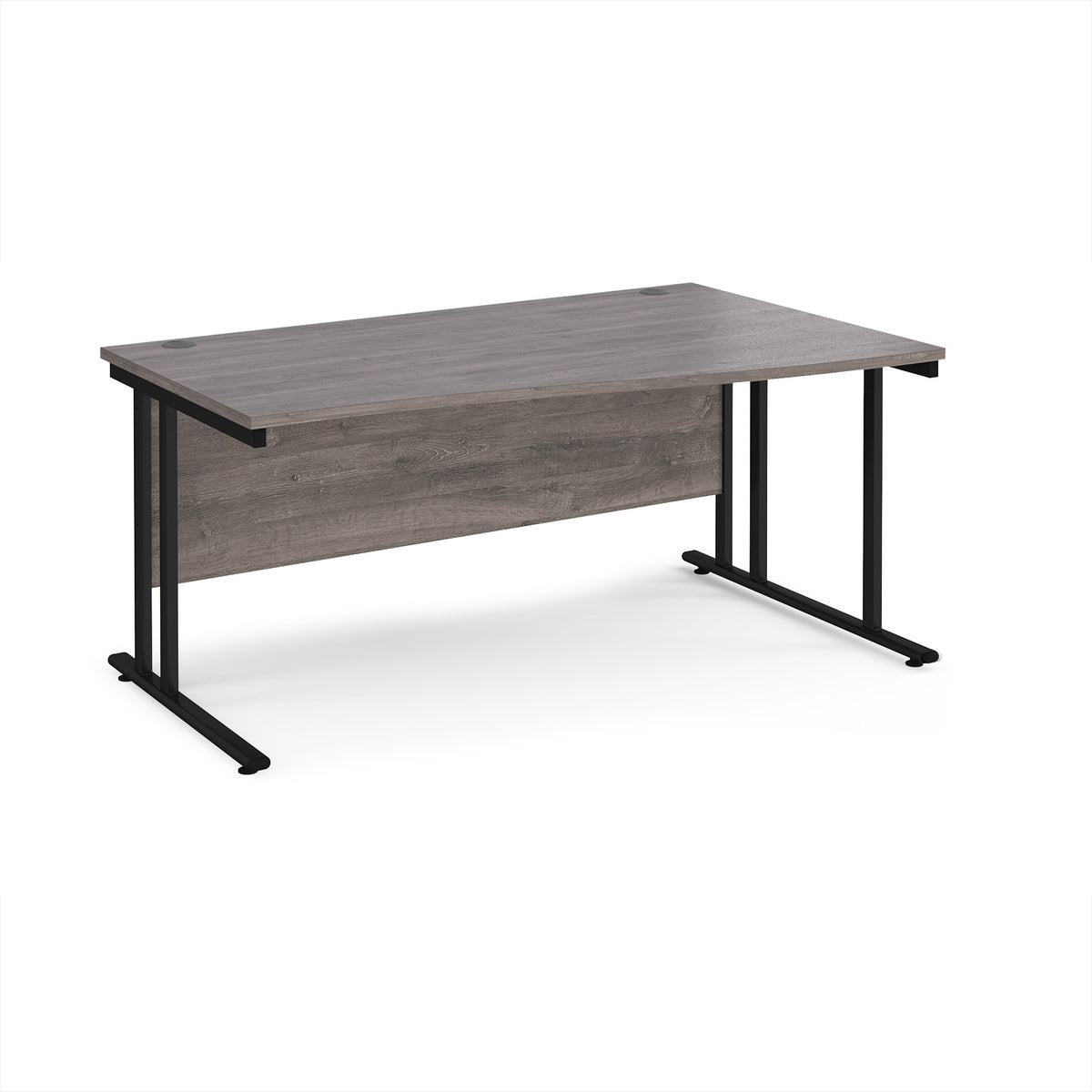 Maestro 25 right hand wave desk 1600mm wide - black cantilever leg frame, Grey Oak Top - view 1