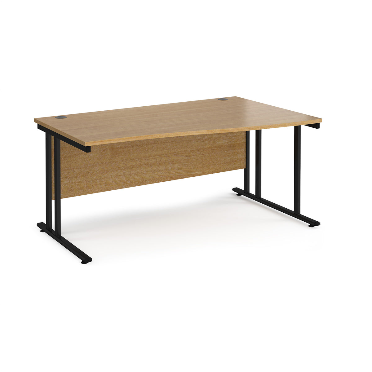 Maestro 25 right hand wave desk 1600mm wide - black cantilever leg frame, Oak Top - view 1