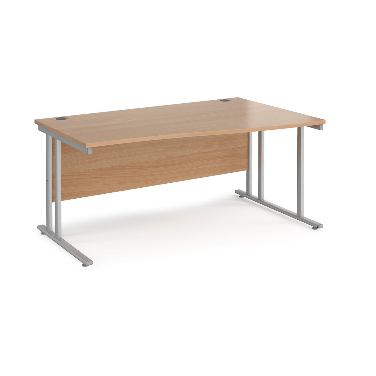 Maestro 25 right hand wave desk 1600mm wide - silver cantilever leg frame, Beech top - view 1