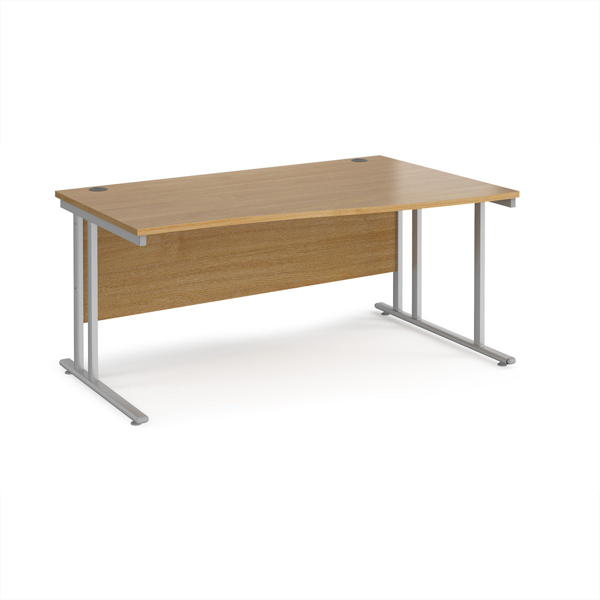 Maestro 25 right hand wave desk 1600mm wide - silver cantilever leg frame, Oak Top - view 1