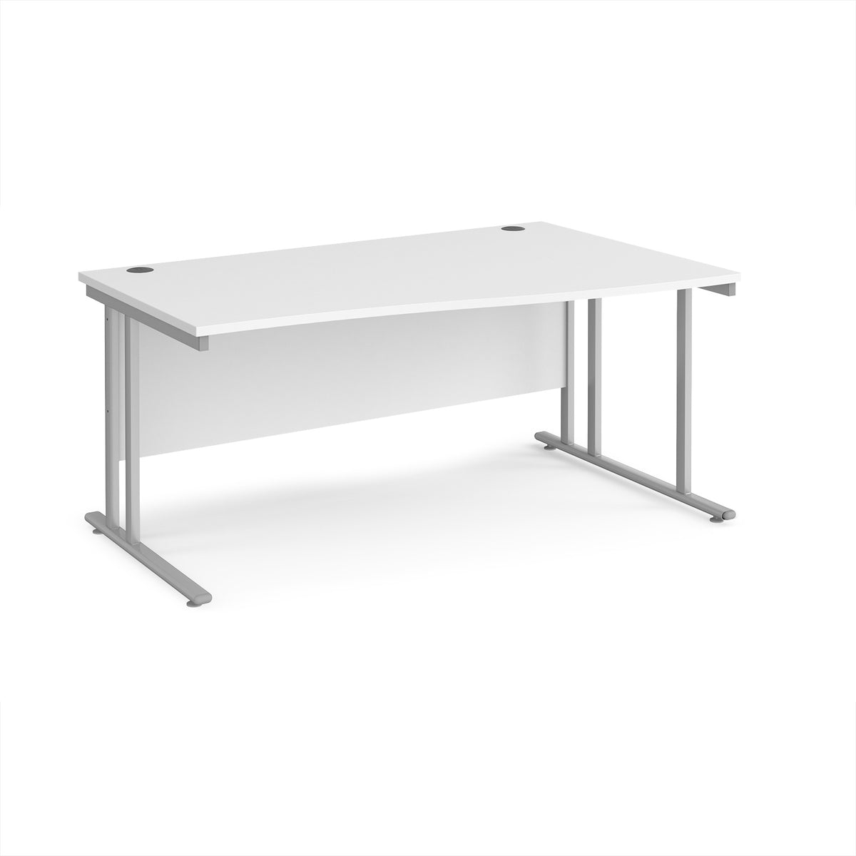 Maestro 25 right hand wave desk 1600mm wide - silver cantilever leg frame, White Top - view 1