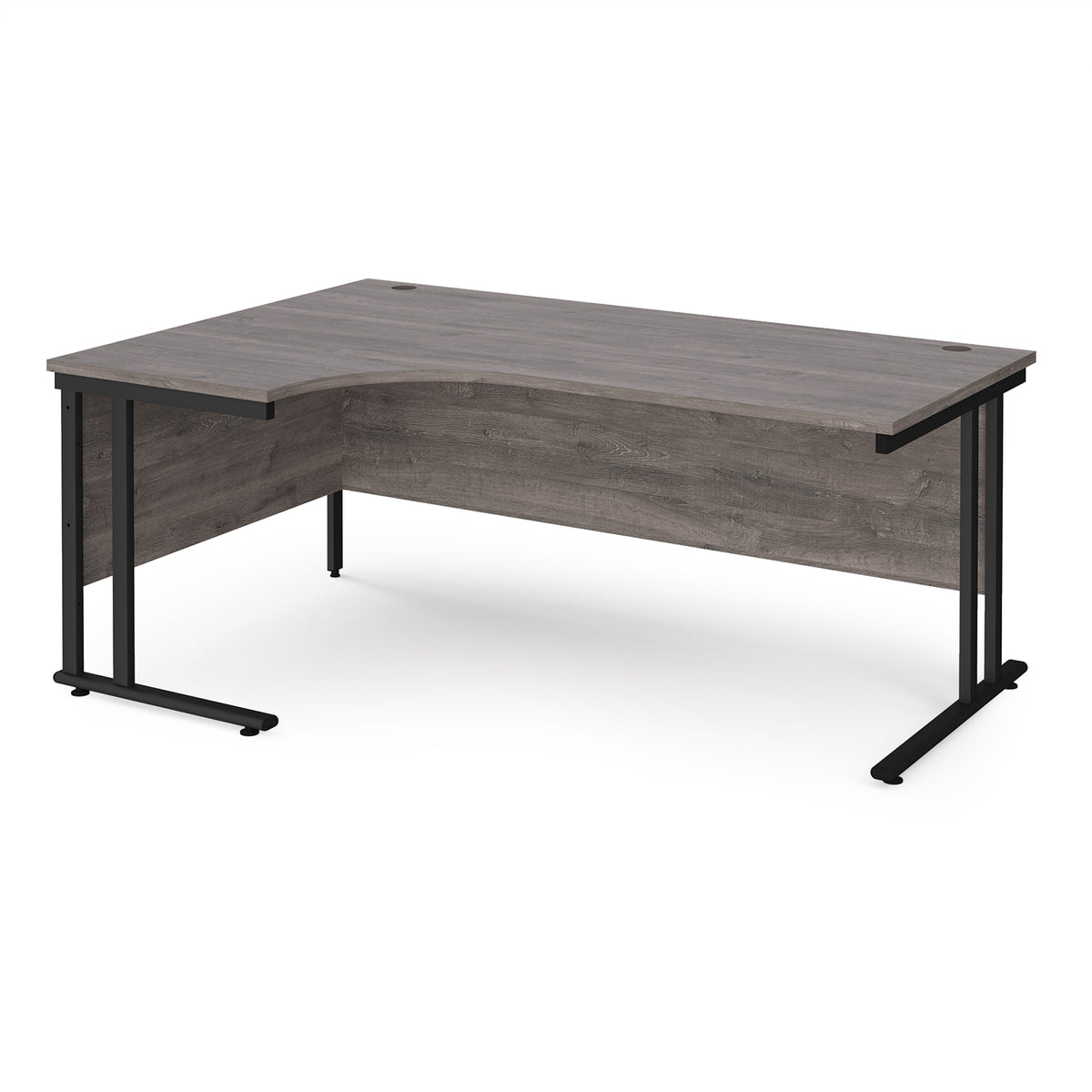Maestro 25 left hand ergonomic desk 1800mm wide - black cantilever leg frame, Grey Oak Top - view 1