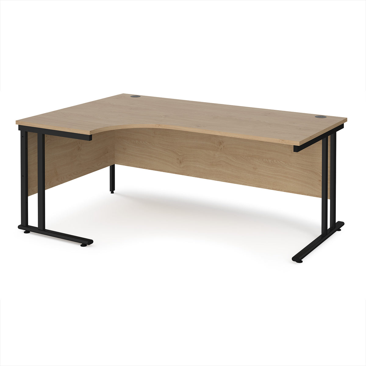 Maestro 25 left hand ergonomic desk 1800mm wide - black cantilever leg frame, Kendal Oak Top - view 1