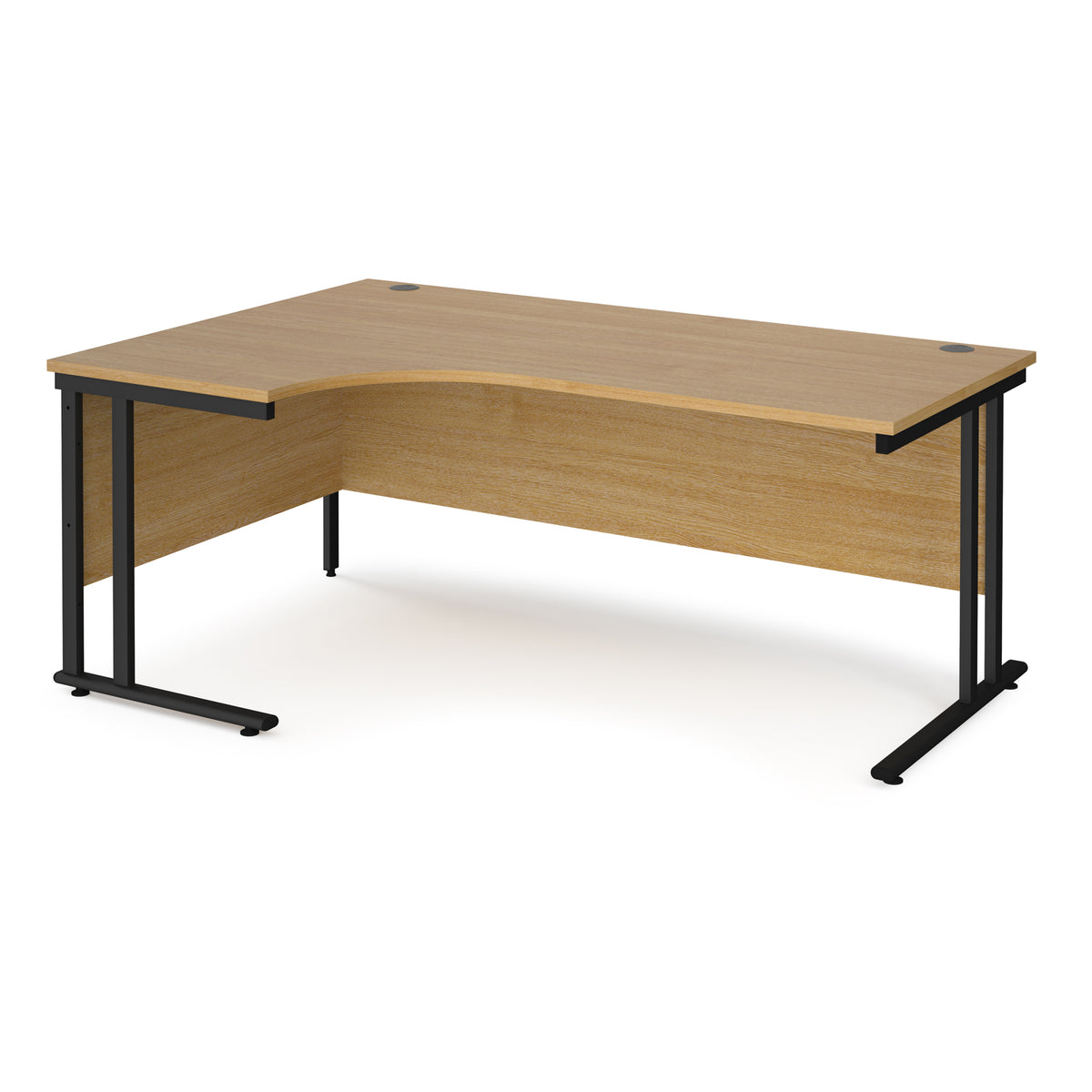 Maestro 25 left hand ergonomic desk 1800mm wide - black cantilever leg frame, Oak Top - view 1