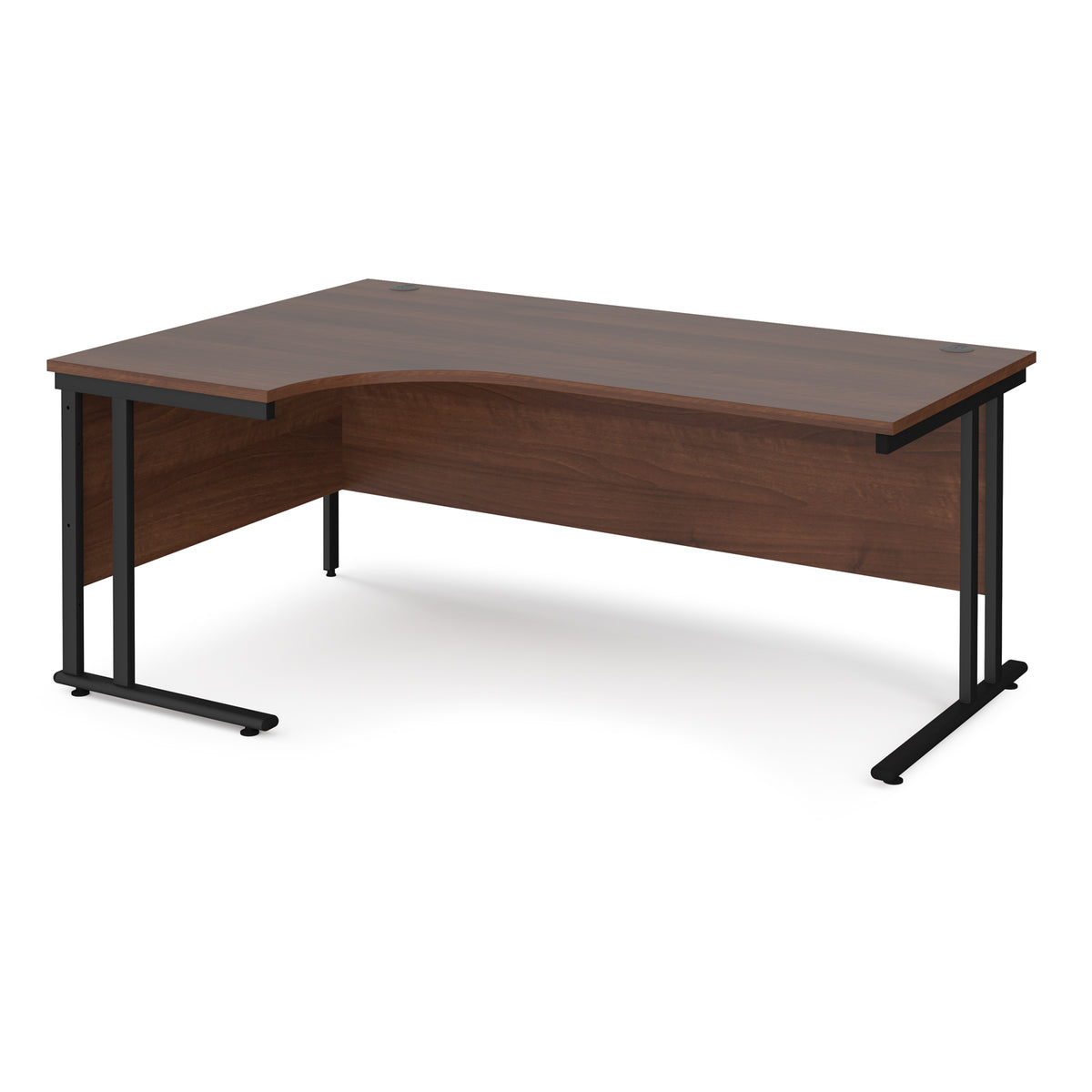Maestro 25 left hand ergonomic desk 1800mm wide - black cantilever leg frame, Walnut top - view 1