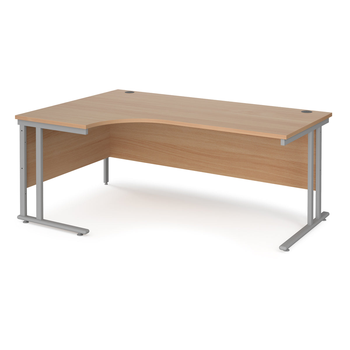 Maestro 25 left hand ergonomic desk 1800mm wide - silver cantilever leg frame, Beech top - view 1