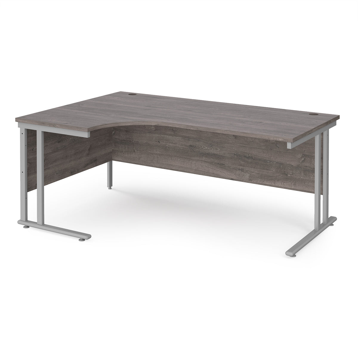 Maestro 25 left hand ergonomic desk 1800mm wide - silver cantilever leg frame, Grey Oak Top - view 1
