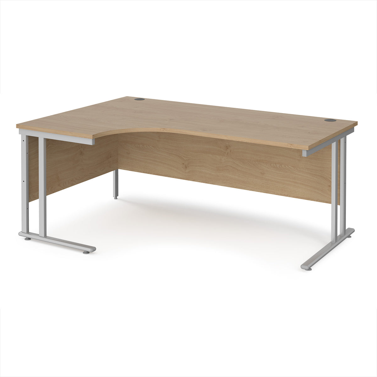 Maestro 25 left hand ergonomic desk 1800mm wide - silver cantilever leg frame, Kendal Oak Top - view 1