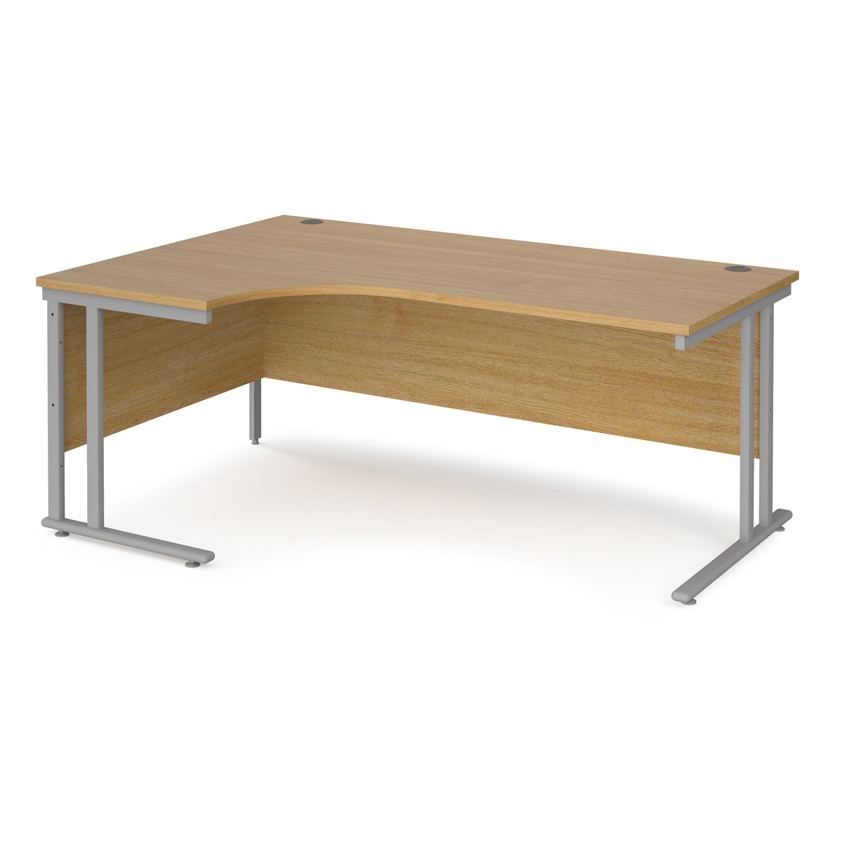 Maestro 25 left hand ergonomic desk 1800mm wide - silver cantilever leg frame, Oak Top - view 1