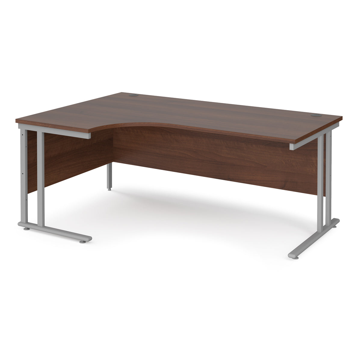 Maestro 25 left hand ergonomic desk 1800mm wide - silver cantilever leg frame, Walnut top - view 1