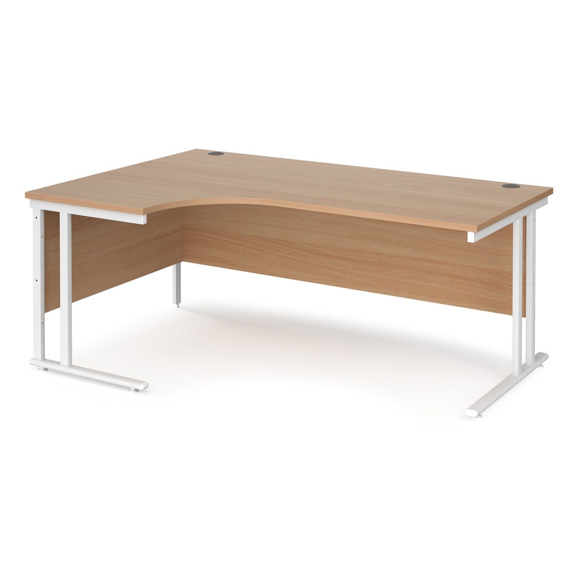 Maestro 25 left hand ergonomic desk 1800mm wide - white cantilever leg frame, Beech top - view 1