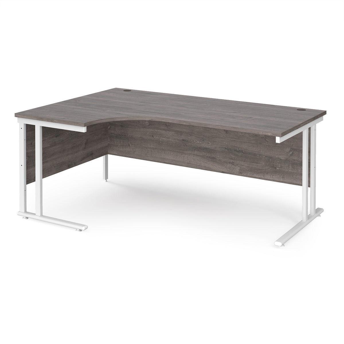 Maestro 25 left hand ergonomic desk 1800mm wide - white cantilever leg frame, Grey Oak Top - view 1