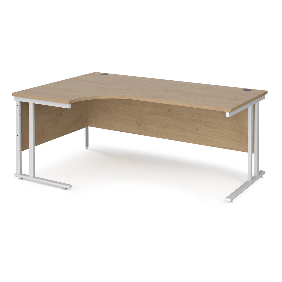 Maestro 25 left hand ergonomic desk 1800mm wide - white cantilever leg frame, Kendal Oak Top - view 1