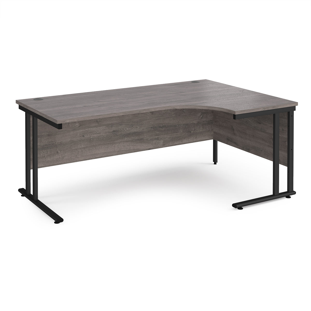 Maestro 25 right hand ergonomic desk 1800mm wide - black cantilever leg frame, Grey Oak Top - view 1