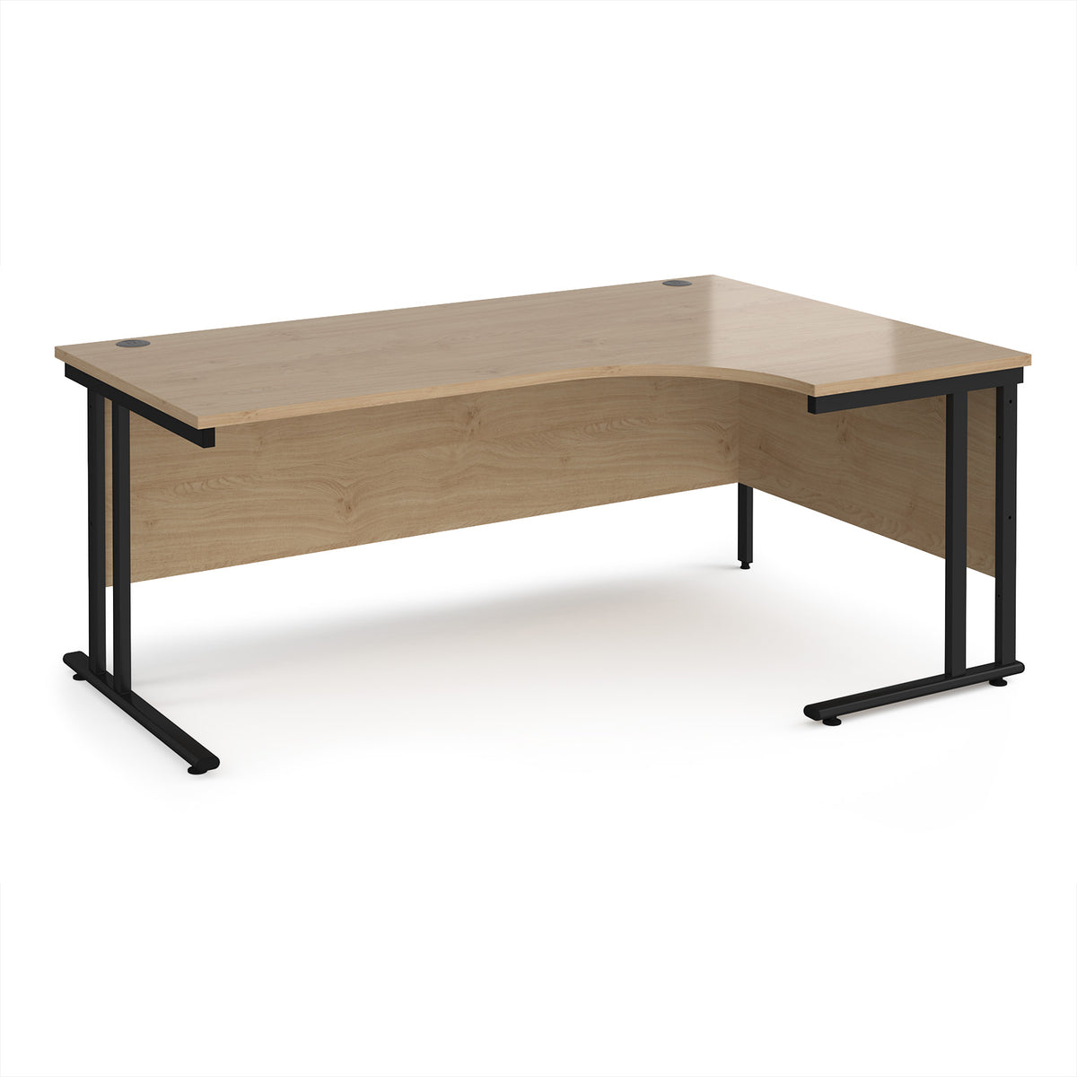 Maestro 25 right hand ergonomic desk 1800mm wide - black cantilever leg frame, Kendal Oak Top - view 1