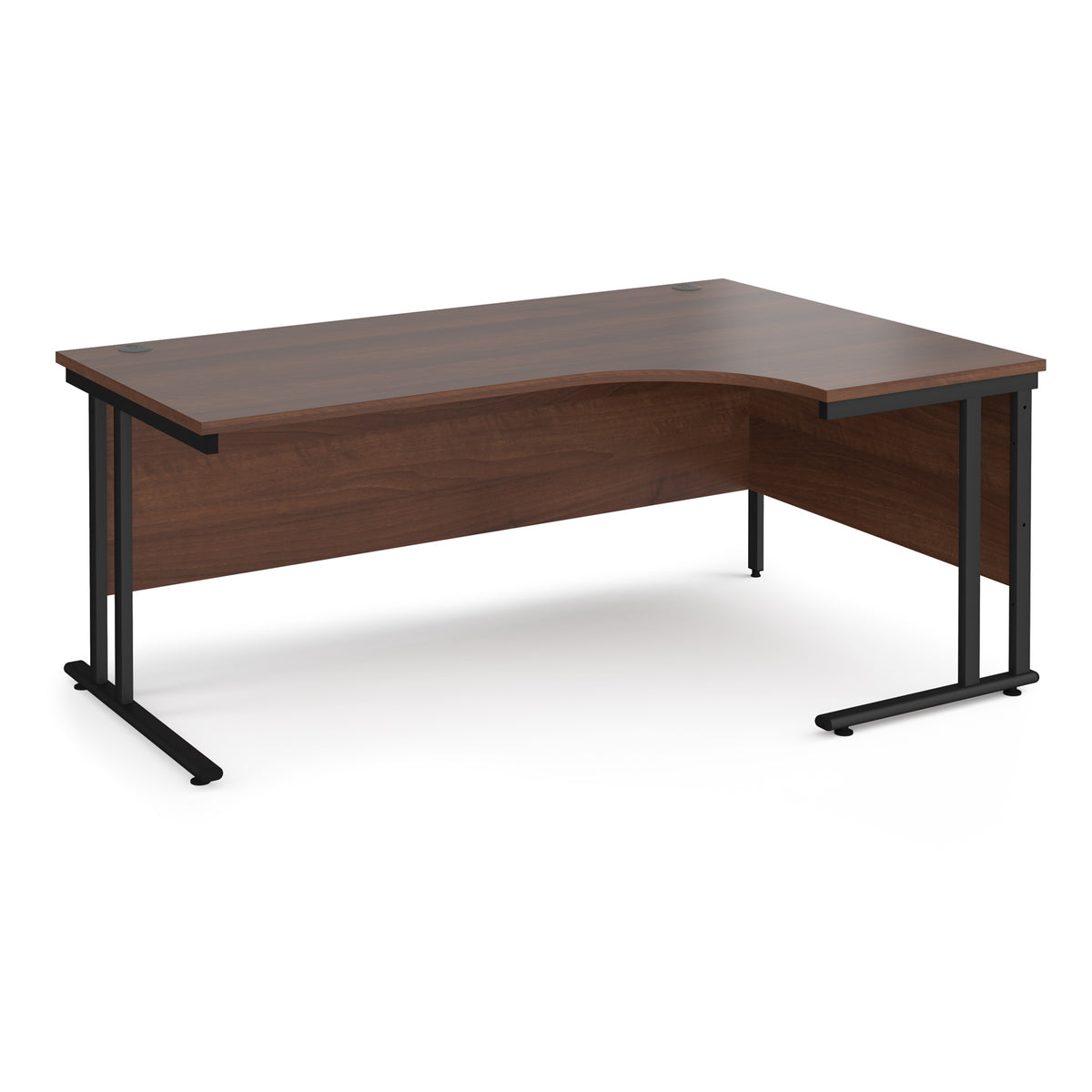 Maestro 25 right hand ergonomic desk 1800mm wide - black cantilever leg frame, Walnut top - view 1