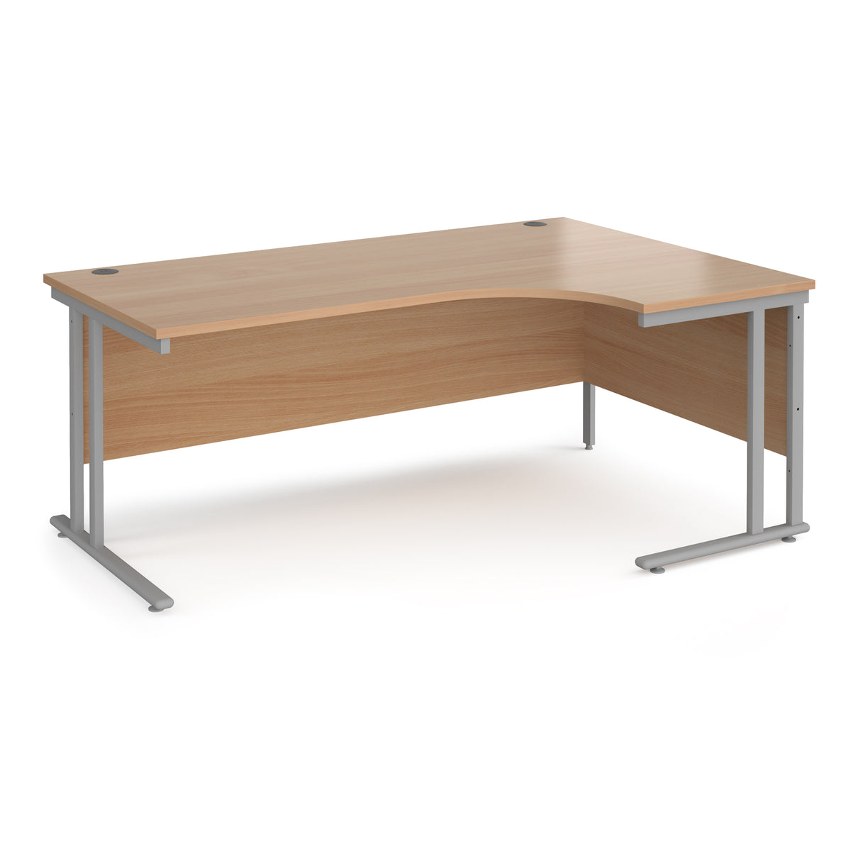 Maestro 25 right hand ergonomic desk 1800mm wide - silver cantilever leg frame, Beech top - view 1