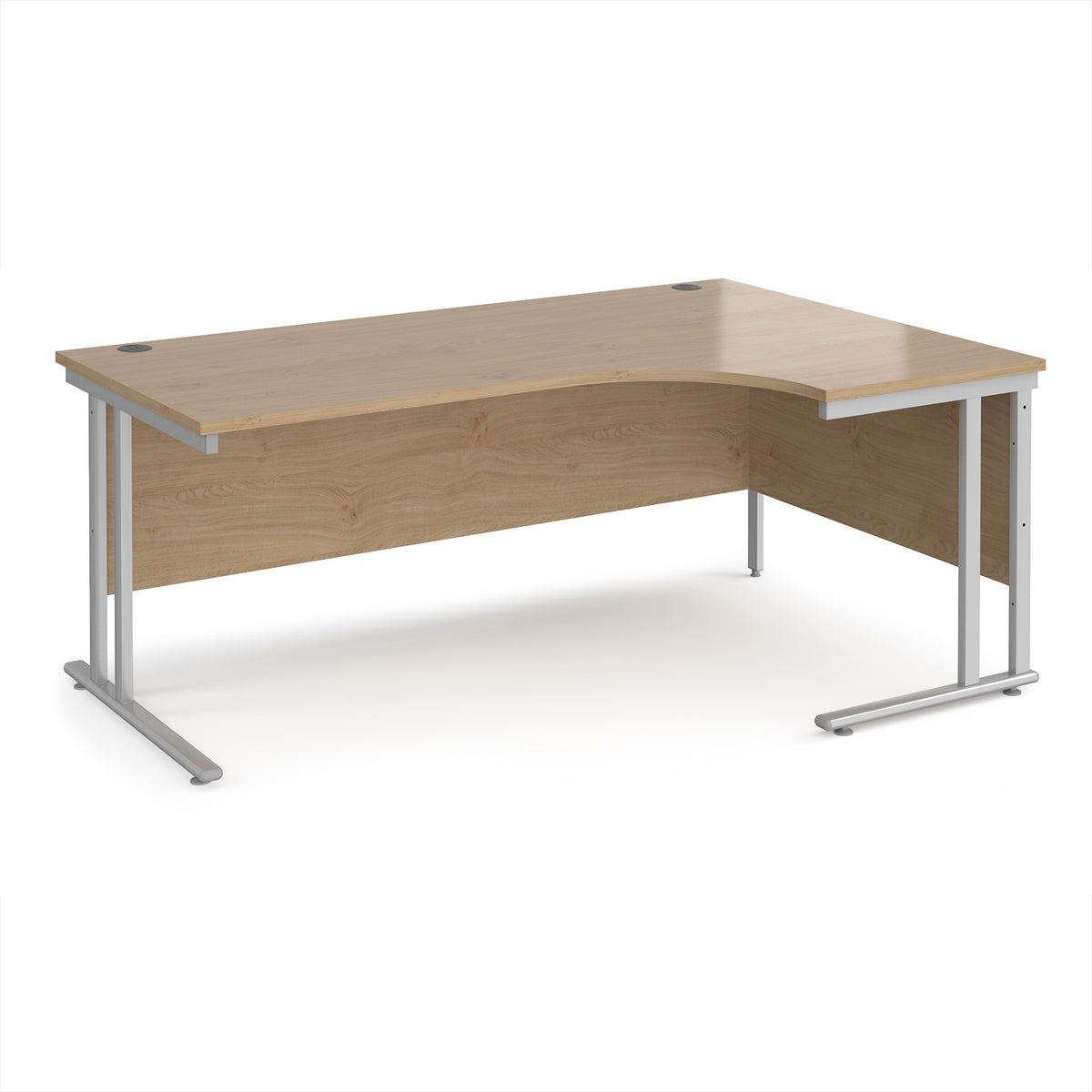 Maestro 25 right hand ergonomic desk 1800mm wide - silver cantilever leg frame, Kendal Oak Top - view 1