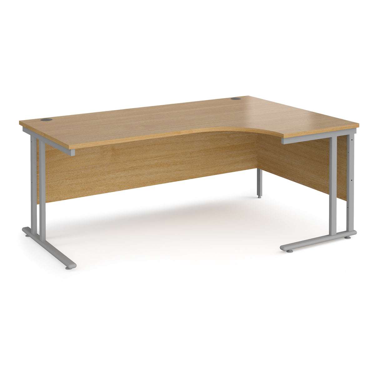 Maestro 25 right hand ergonomic desk 1800mm wide - silver cantilever leg frame, Oak Top - view 1