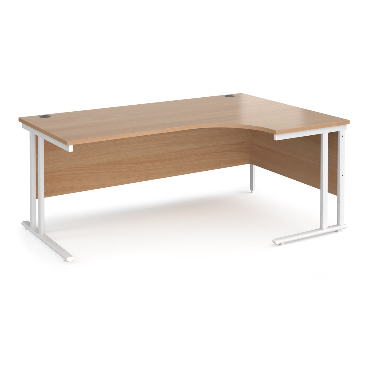 Maestro 25 right hand ergonomic desk 1800mm wide - white cantilever leg frame, Beech top - view 1