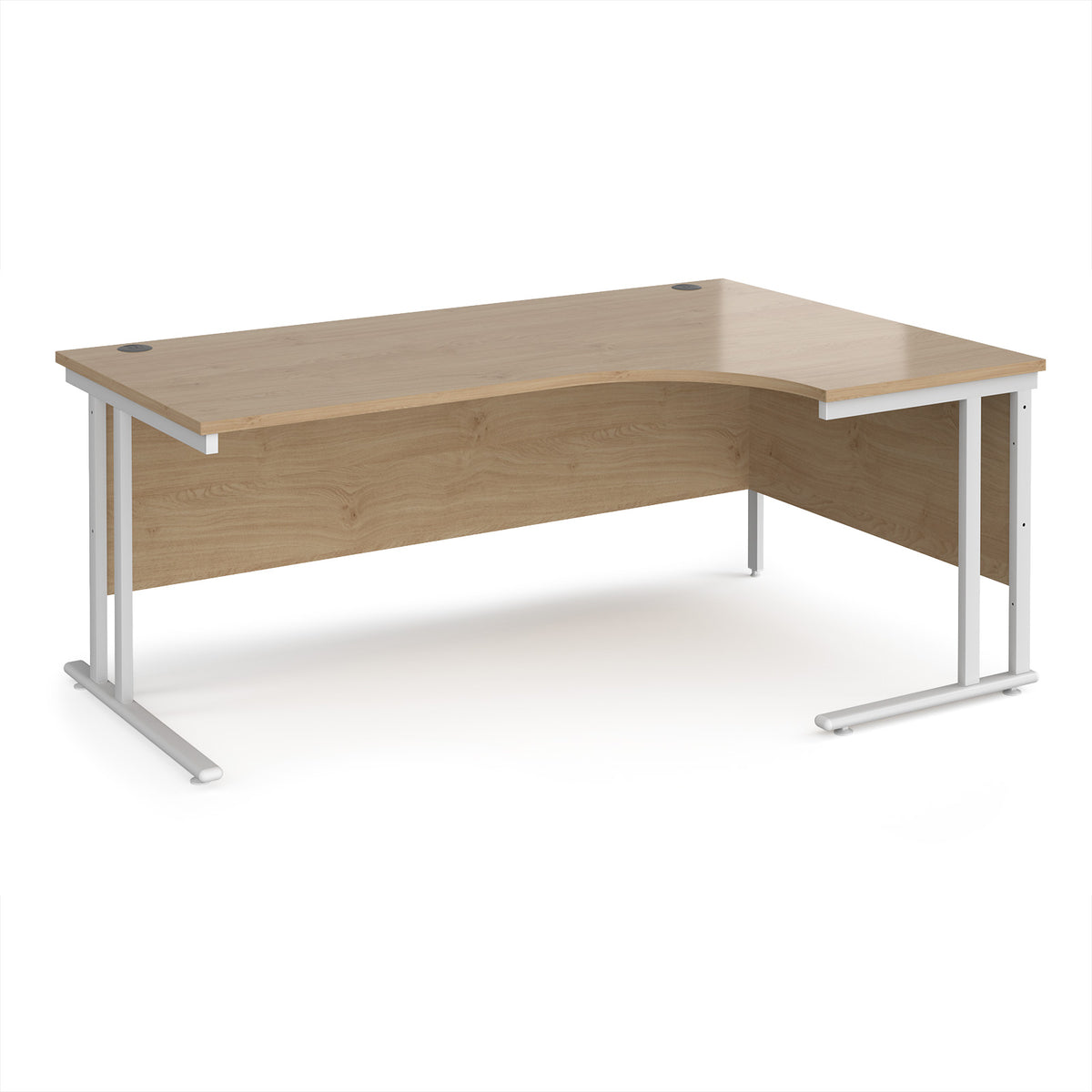 Maestro 25 right hand ergonomic desk 1800mm wide - white cantilever leg frame, Kendal Oak Top - view 1