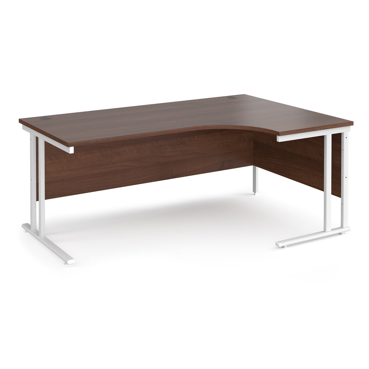 Maestro 25 right hand ergonomic desk 1800mm wide - white cantilever leg frame, Walnut top - view 1