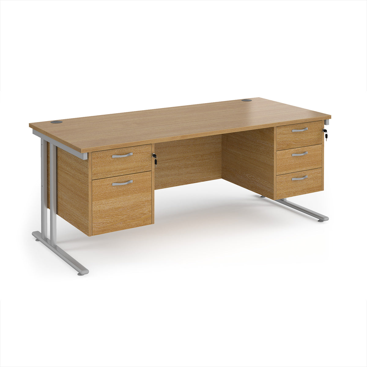 Maestro 25 straight desk 1800mm x 800mm with 2 and 3 drawer pedestals - silver cantilever leg frame, Oak Top - view 1
