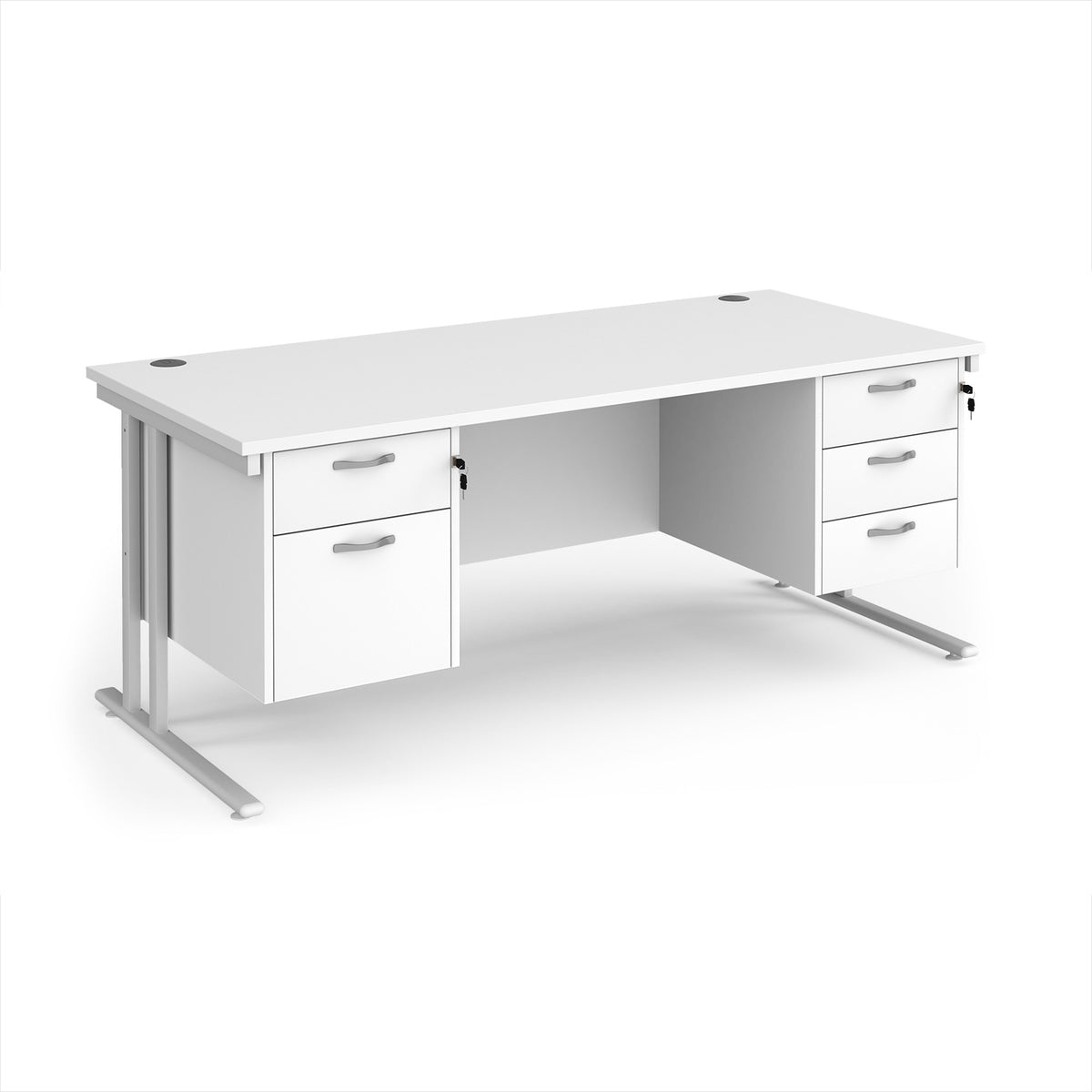 Maestro 25 straight desk 1800mm x 800mm with 2 and 3 drawer pedestals - white cantilever leg frame, White Top - view 1