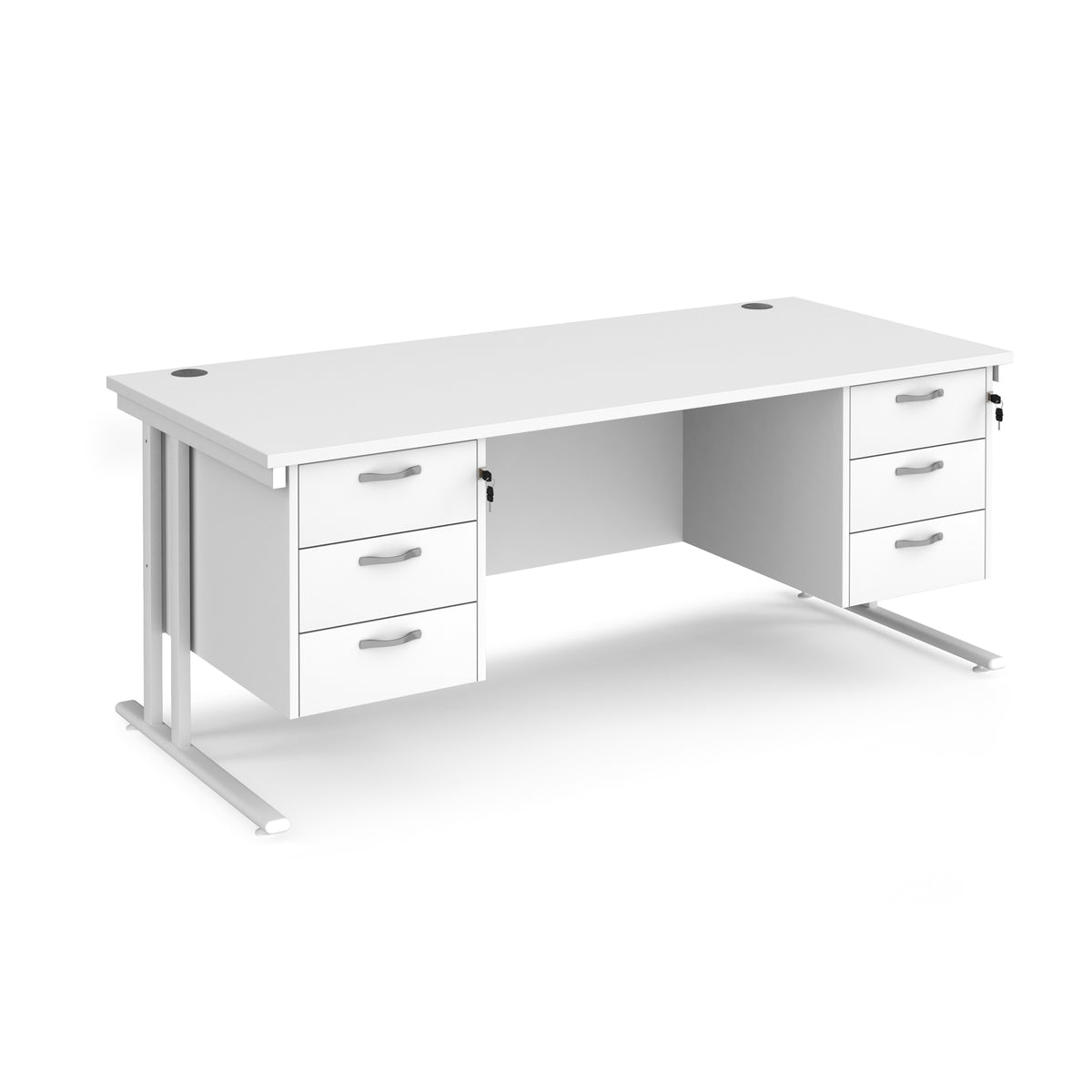Maestro 25 straight desk 1800mm x 800mm with two x 3 drawer pedestals - white cantilever leg frame, White Top - view 1