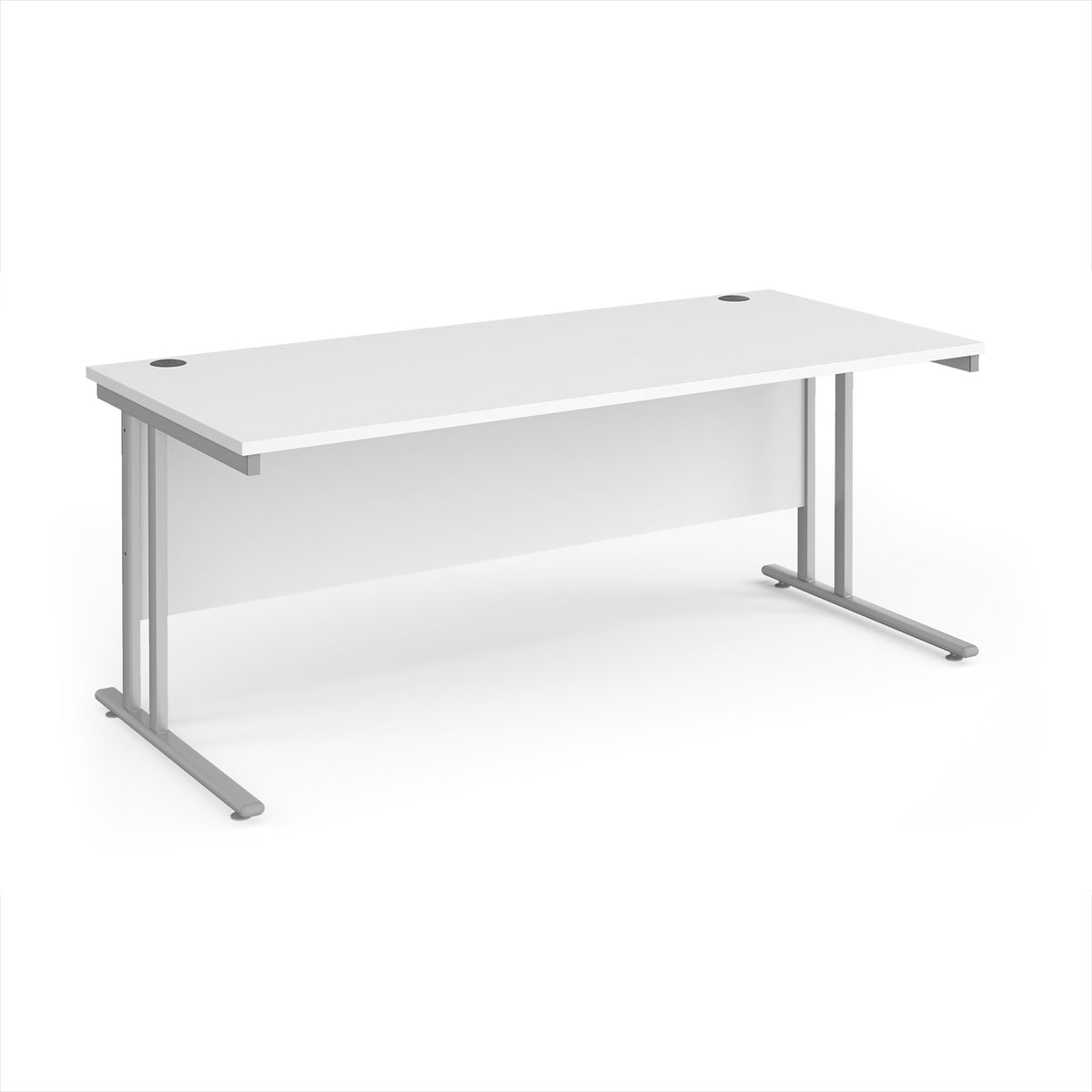 Maestro 25 straight desk 1800mm x 800mm - silver cantilever leg frame, White Top - view 1