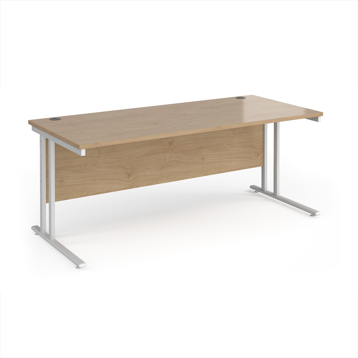 Maestro 25 straight desk 1800mm x 800mm - white cantilever leg frame, Kendal Oak Top - view 1