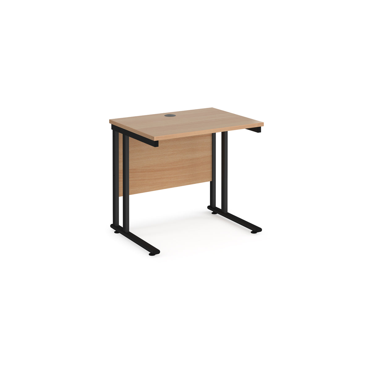 Maestro 25 straight desk 800mm x 600mm - black cantilever leg frame, Beech top - view 1