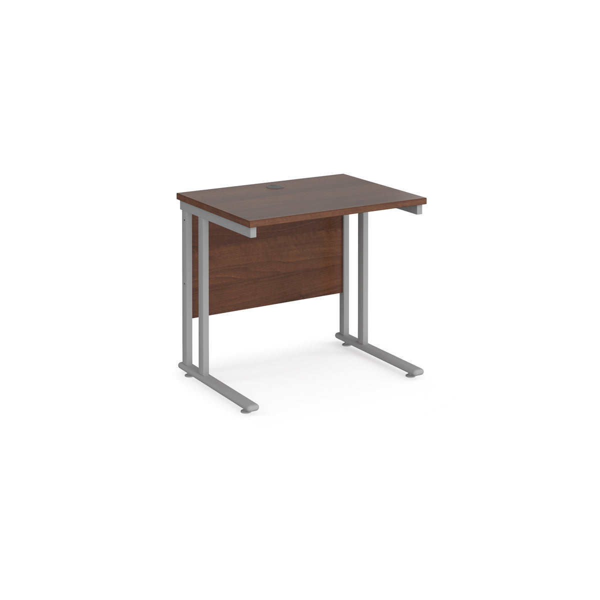 Maestro 25 straight desk 800mm x 600mm - silver cantilever leg frame, Walnut top - view 1