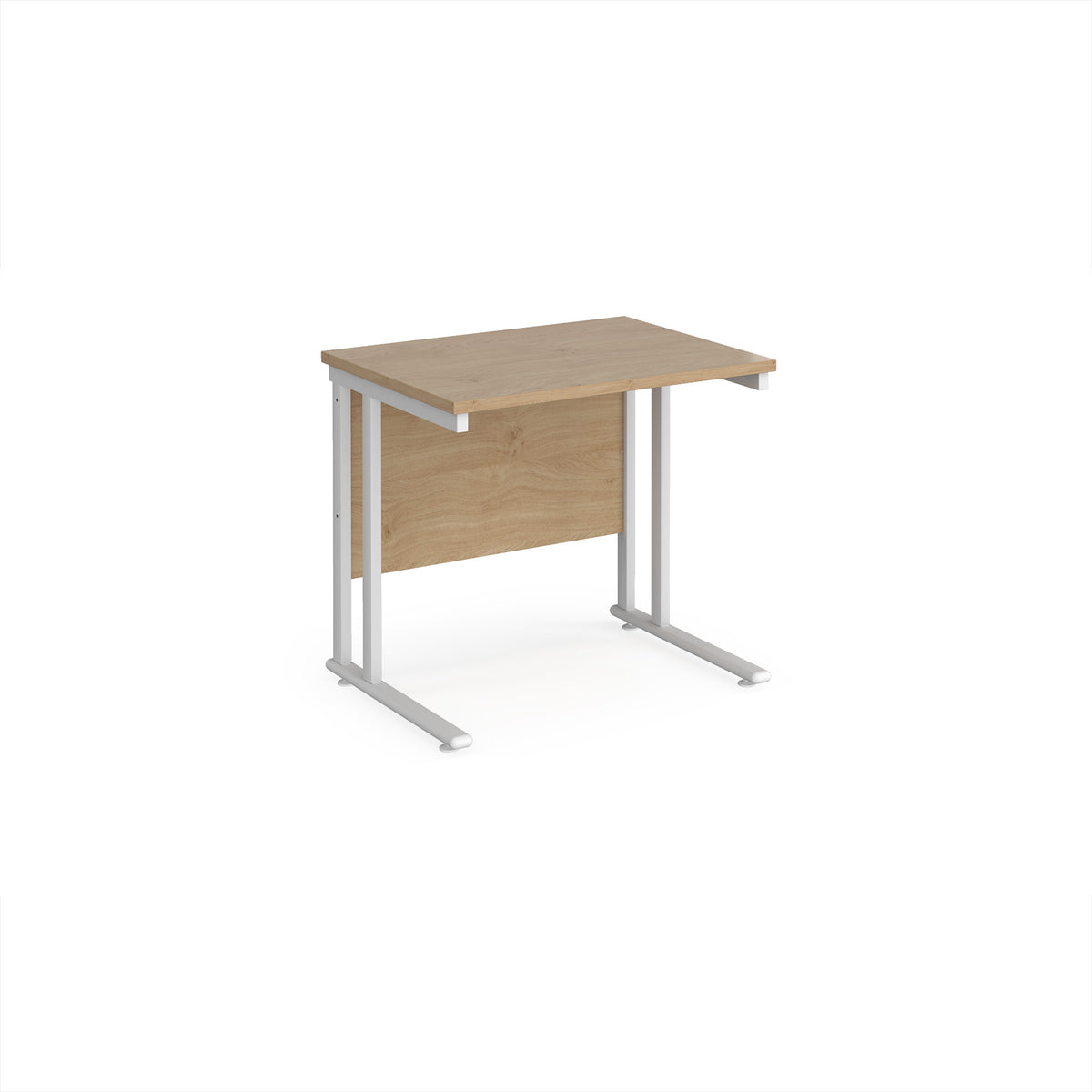 Maestro 25 straight desk 800mm x 600mm - white cantilever leg frame, Kendal Oak Top - view 1