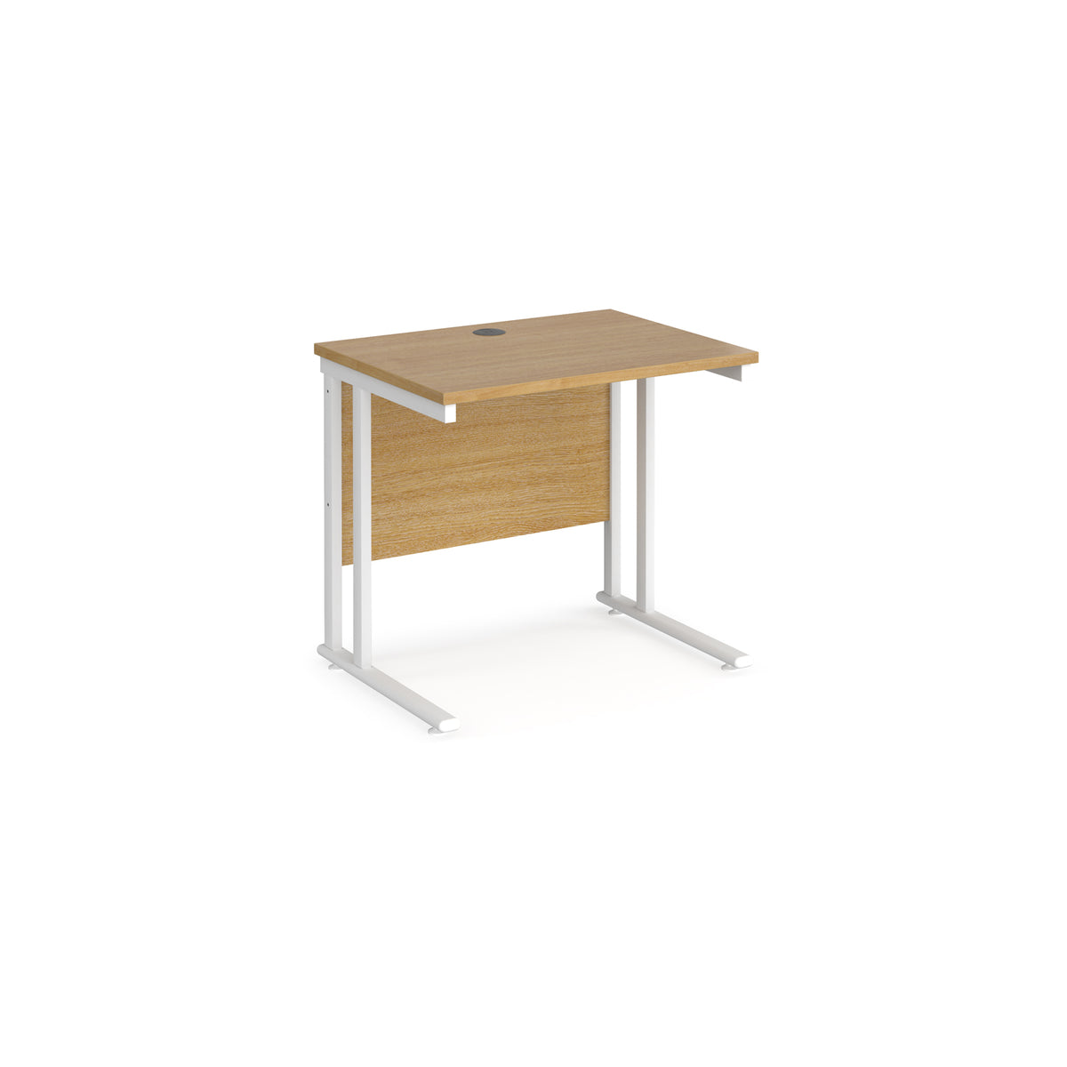 Maestro 25 straight desk 800mm x 600mm - white cantilever leg frame, Oak Top - view 1