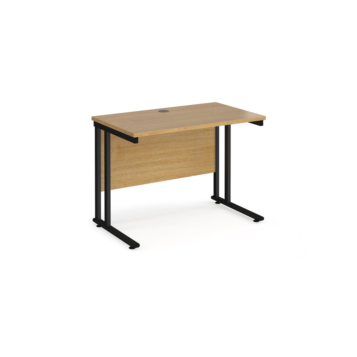 Maestro 25 straight desk 1000mm x 600mm - black cantilever leg frame, Oak Top - view 1