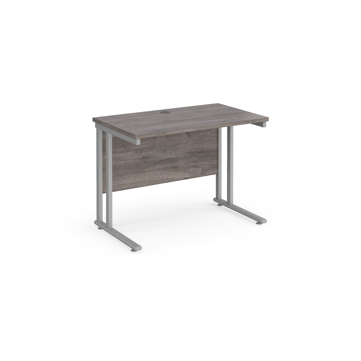 Maestro 25 straight desk 1000mm x 600mm - silver cantilever leg frame, Grey Oak Top - view 1