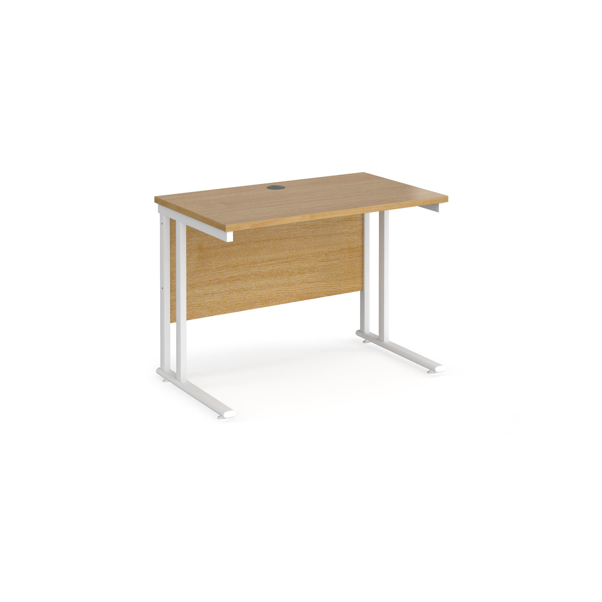 Maestro 25 straight desk 1000mm x 600mm - white cantilever leg frame, Oak Top - view 1