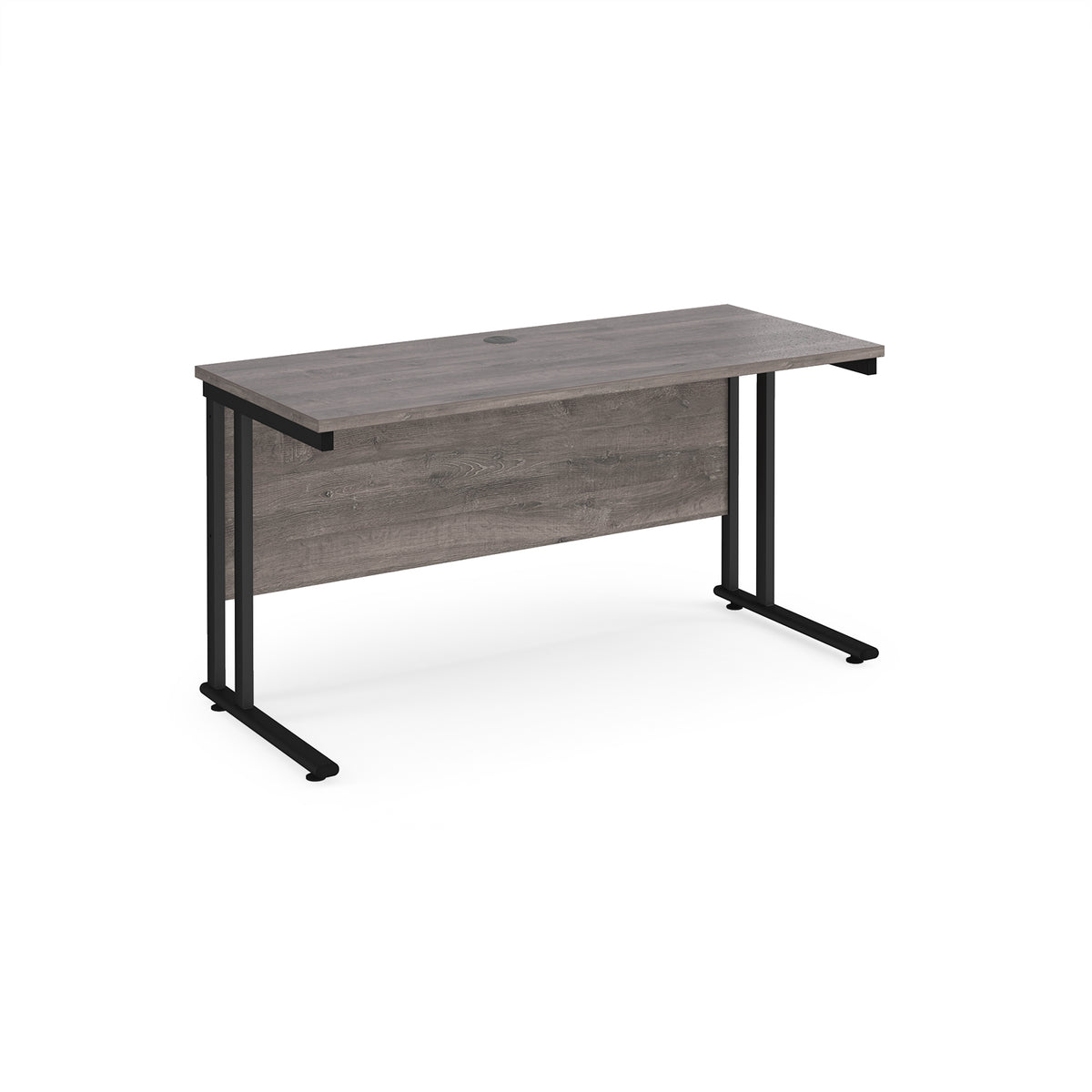 Maestro 25 straight desk 1400mm x 600mm - black cantilever leg frame, Grey Oak Top - view 1