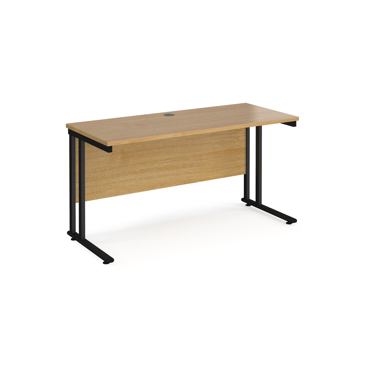 Maestro 25 straight desk 1400mm x 600mm - black cantilever leg frame, Oak Top - view 1